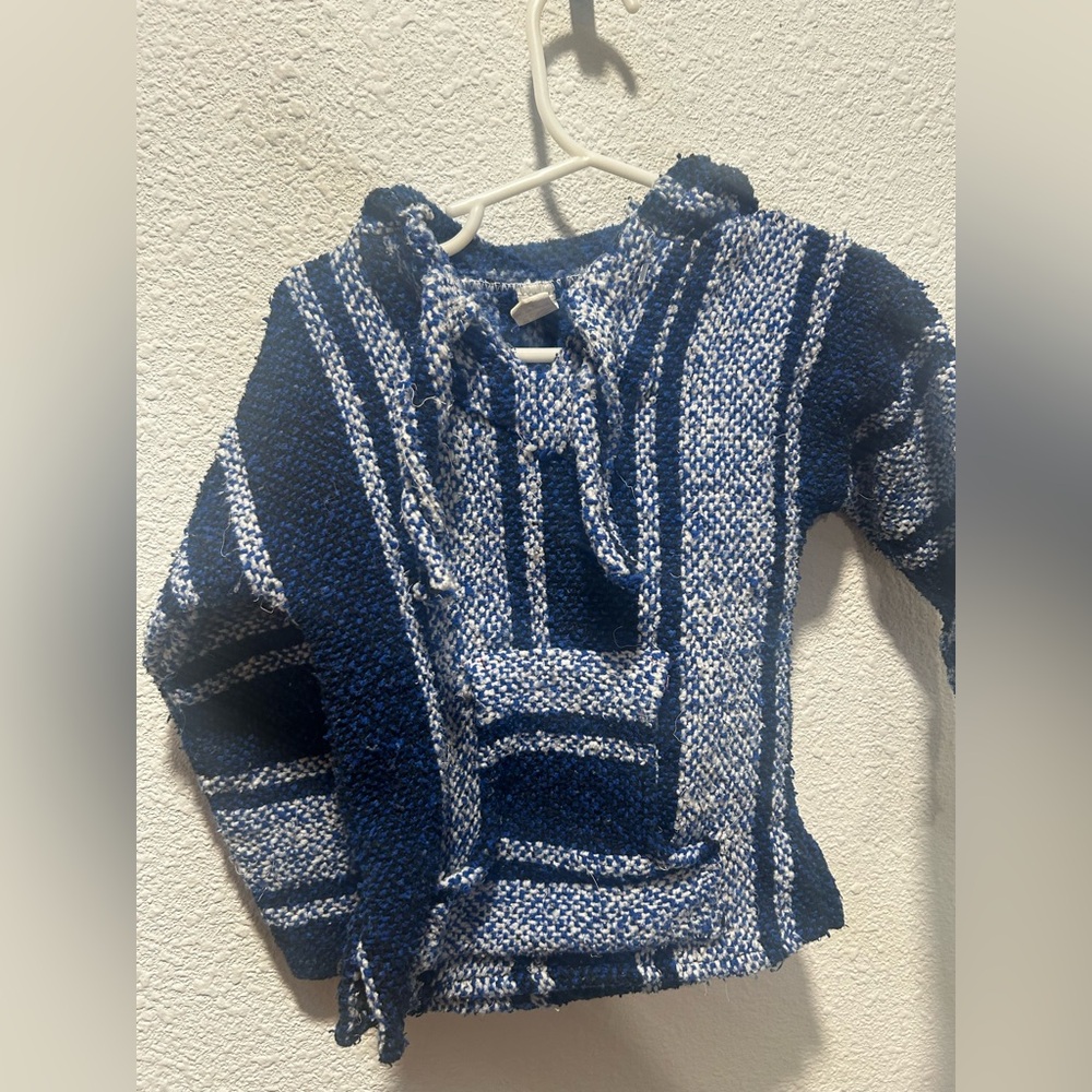 BOGO free-Toddler size 4  Blue and White Striped Knit Hoodie Sweater
